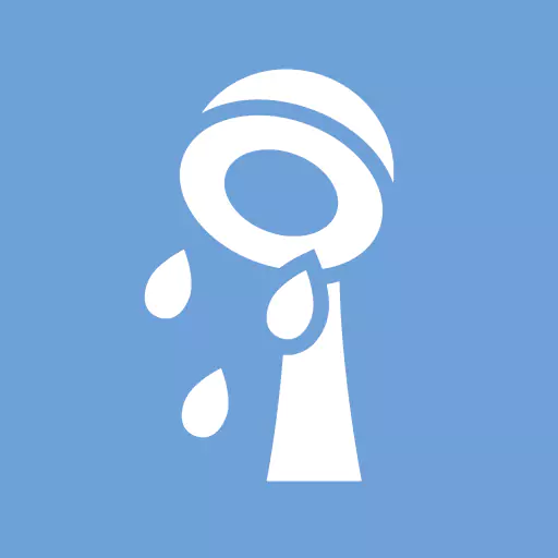 weißes Icon einer Dusche mit Wassertropfen auf blauem Hintergrund