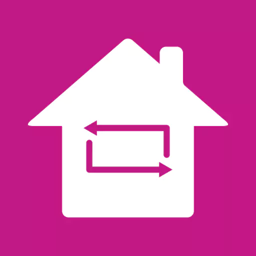 weißes Icon eines Hauses auf magentafarbenen Hintergrund